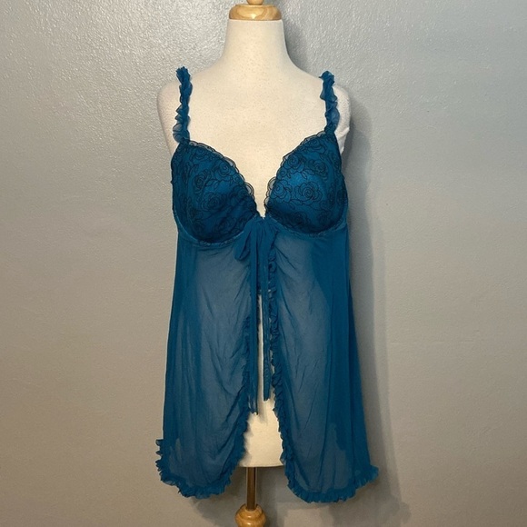 Cacique Other - Cacique Baby Doll Open Front Nightie Teal Blue 18/20